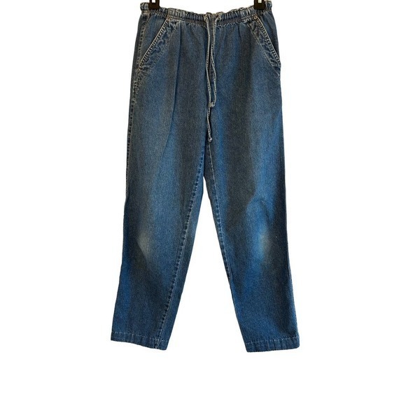 Liz Claiborne Womens Size‎ Petite Jogger Denim Jeans Medium Wash Draw String - Picture 1 of 6